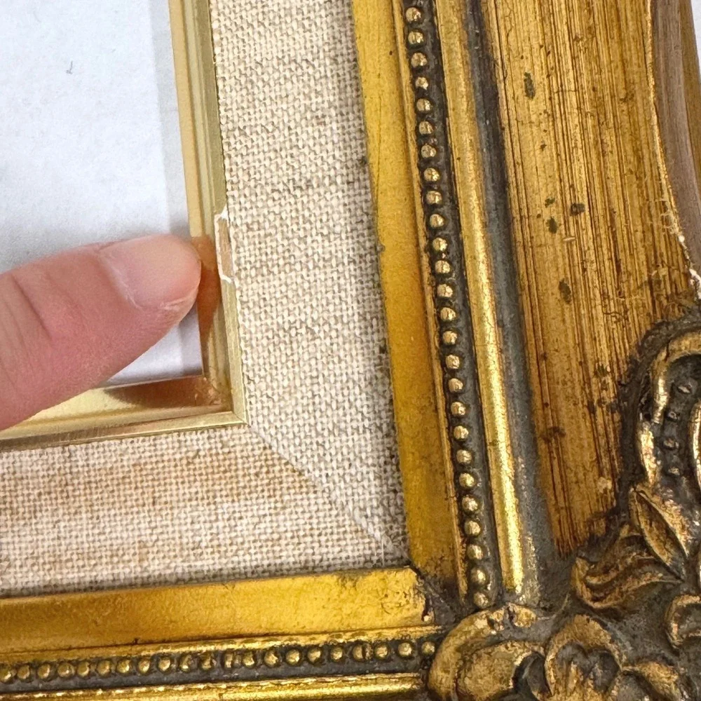 Vintage Ornate Gold Gilt Frame with Linen Mat 5x7 Opening Baroque Style Decor